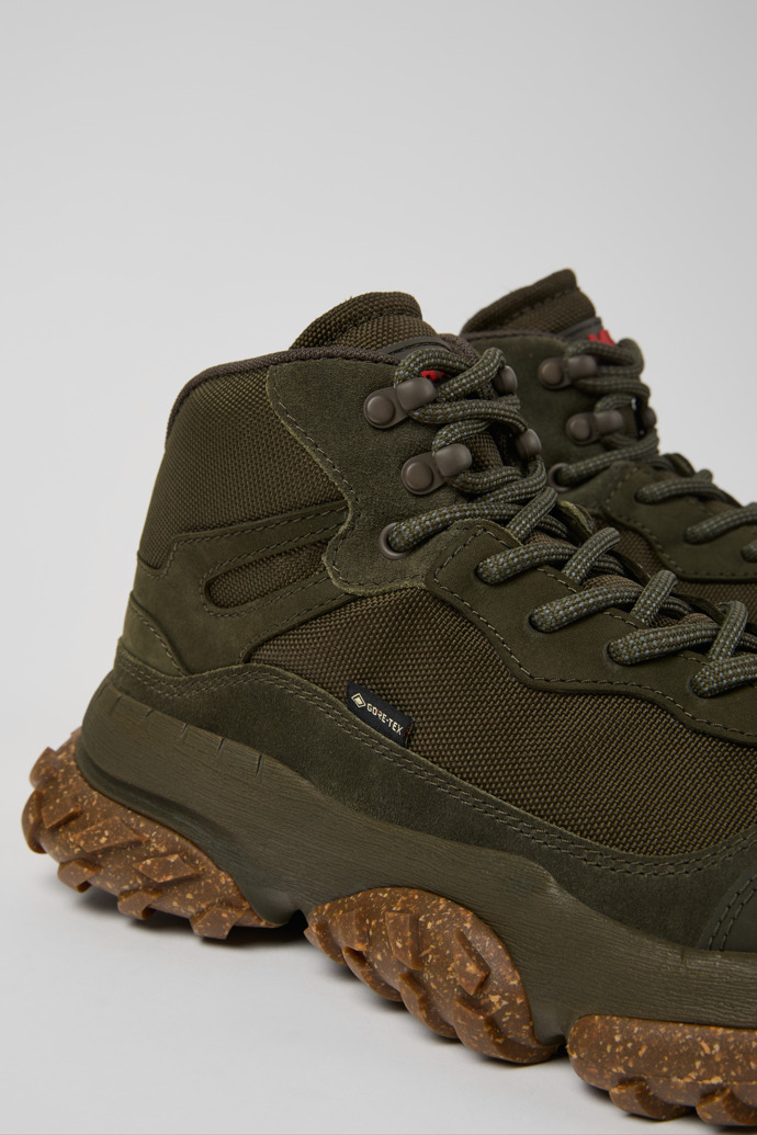 Close-up view of Karst Trek Green Textile and Nubuck Ankle Boots for Men.