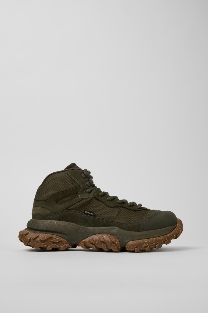 Side view of Karst Trek Green Textile and Nubuck Ankle Boots for Men.