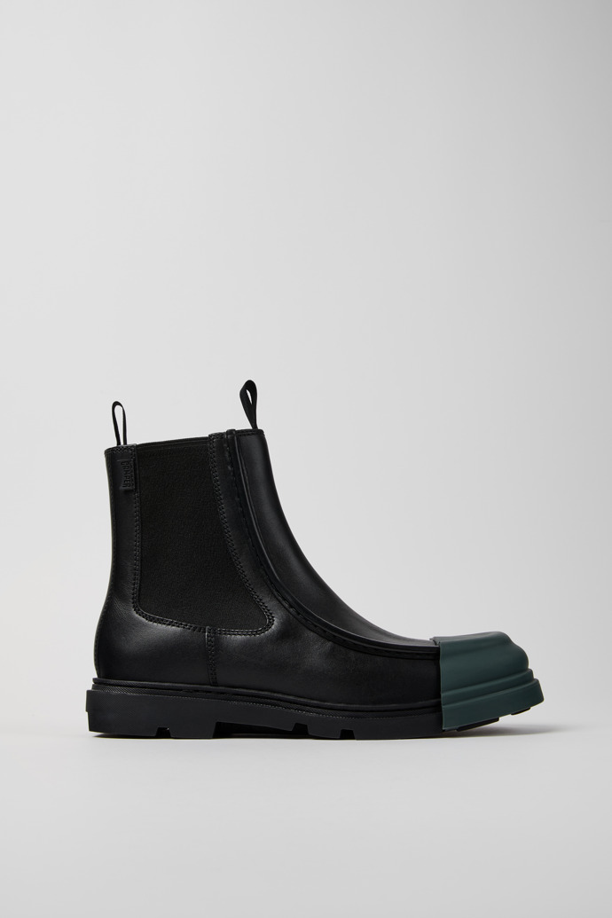 Image of Side view of Junction Black Leather Ankle Boot for Men