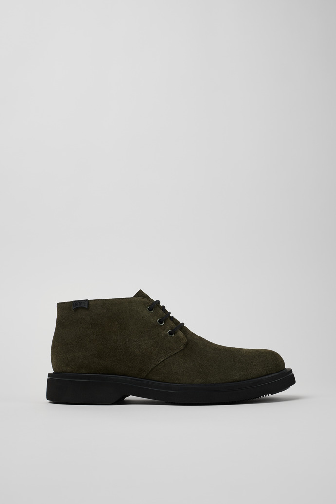 Side view of Norman Green nubuck ankle boots for men