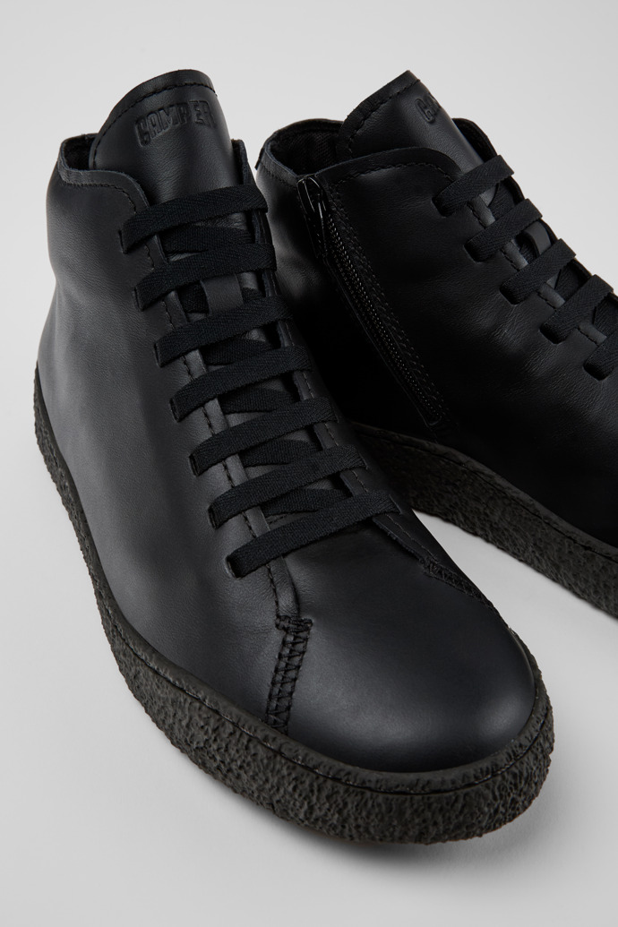 Close-up view of Peu Terreno Black Leather Desert Boot for Men