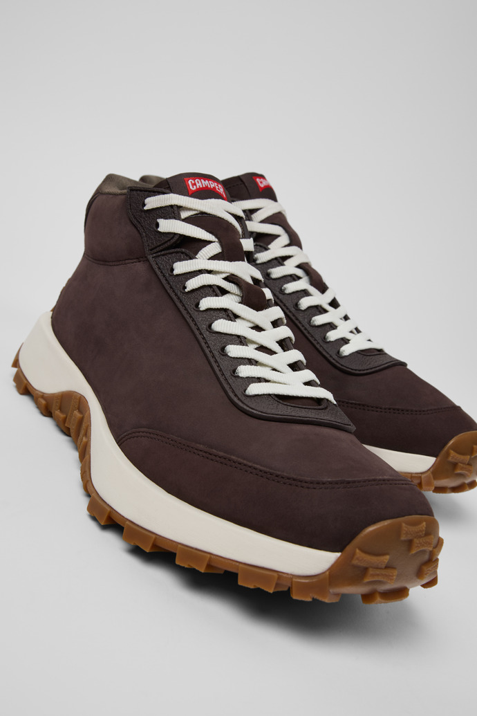 Close-up view of Drift Trail Brown Nubuck Sneaker Boots for Men.