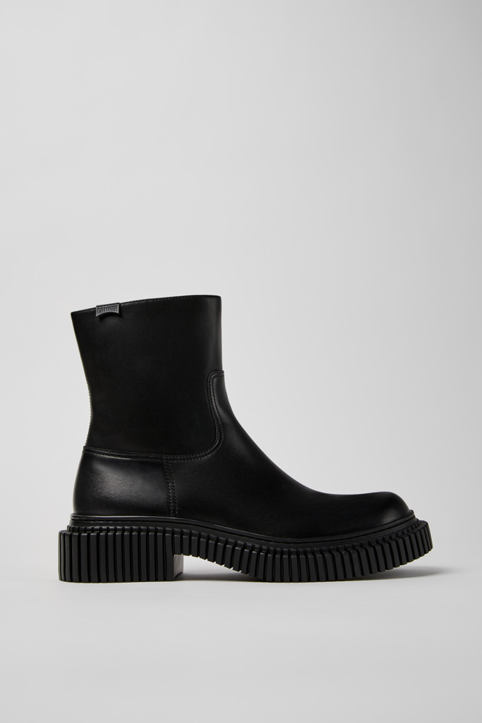 Side view of Pix Berlin Black Leather Mid Boots for Men.