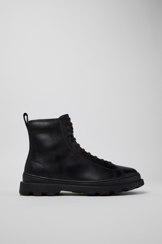 Side view of Brutus+ Black Leather Mid Boots for Men.