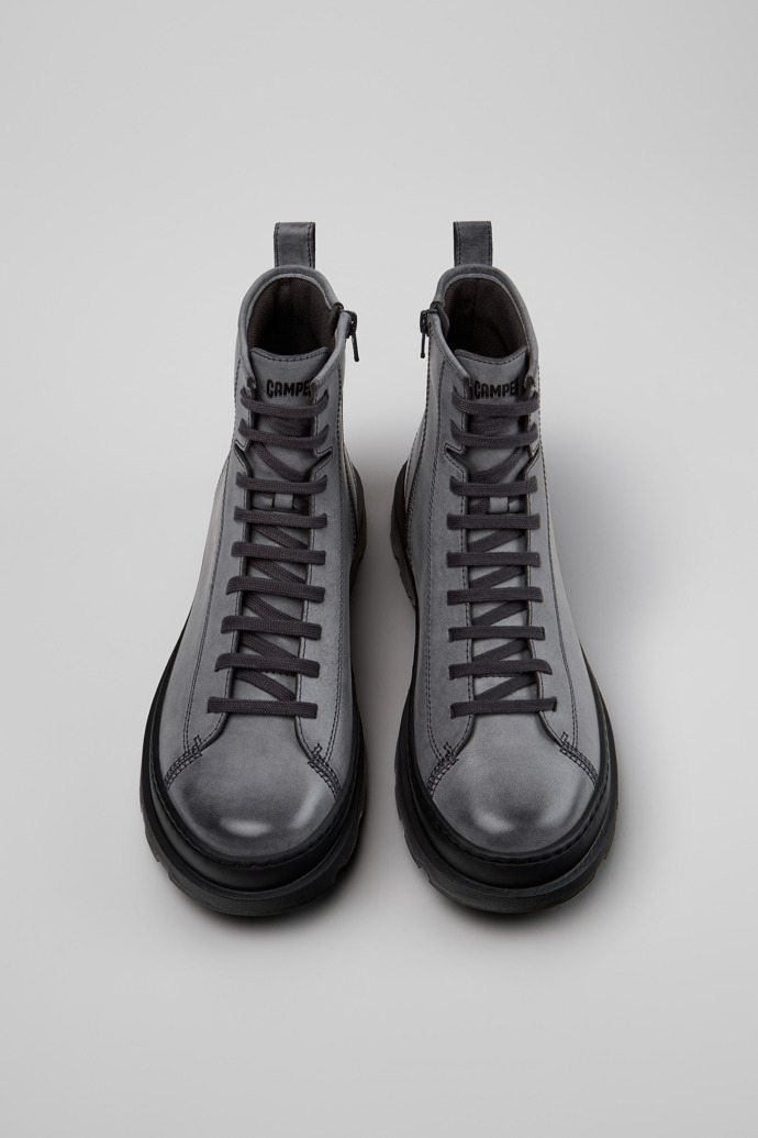 Overhead view of Brutus+ Gray Leather Ankle Boots for Men.