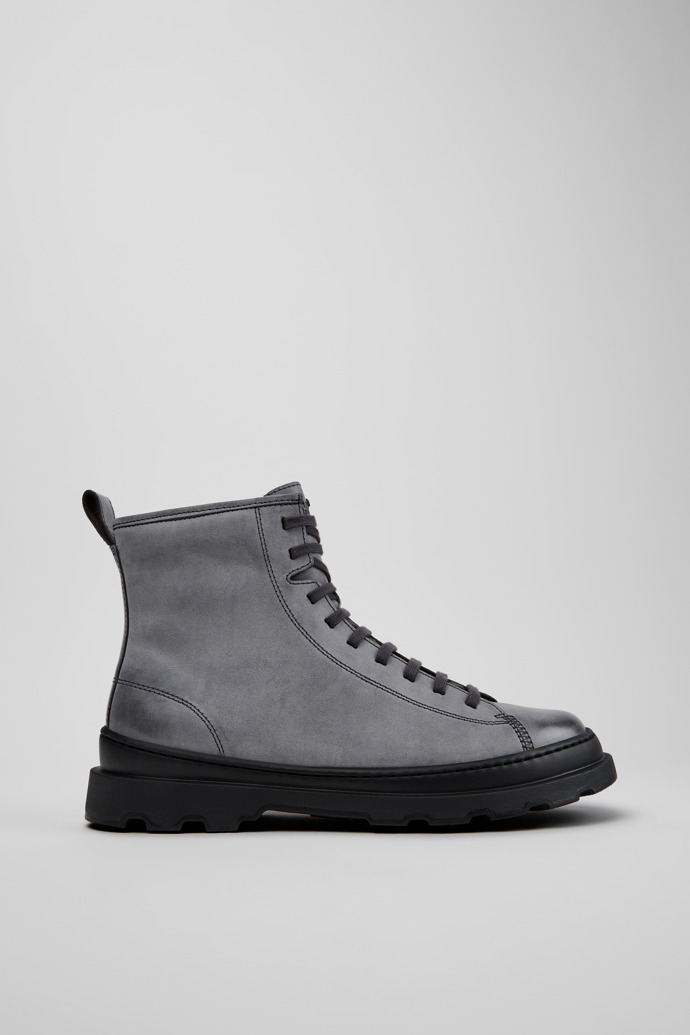 Side view of Brutus+ Gray Leather Ankle Boots for Men.