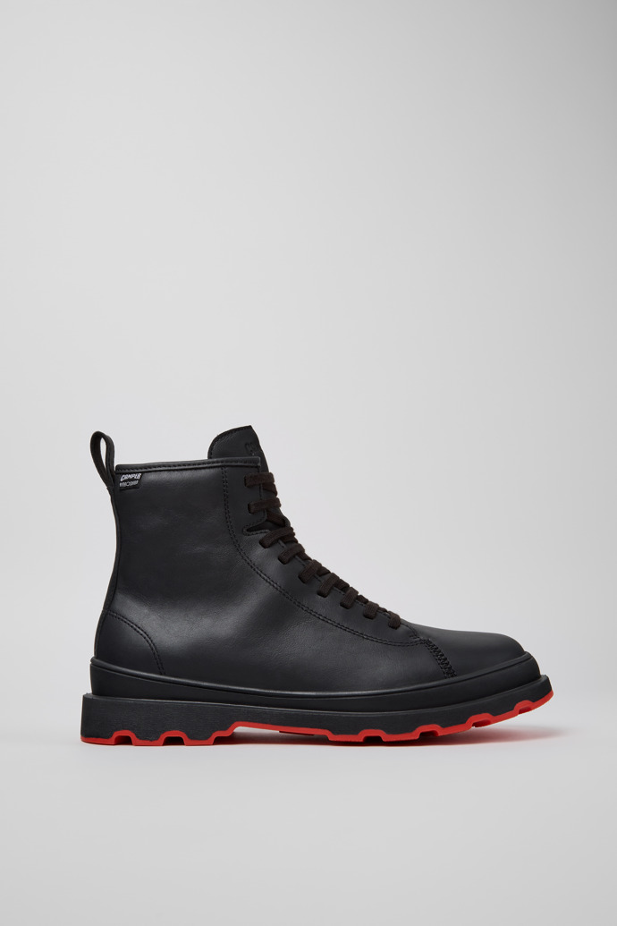Side view of Brutus+ HYDROSHIELD Black Leather Mid Boots for Men.