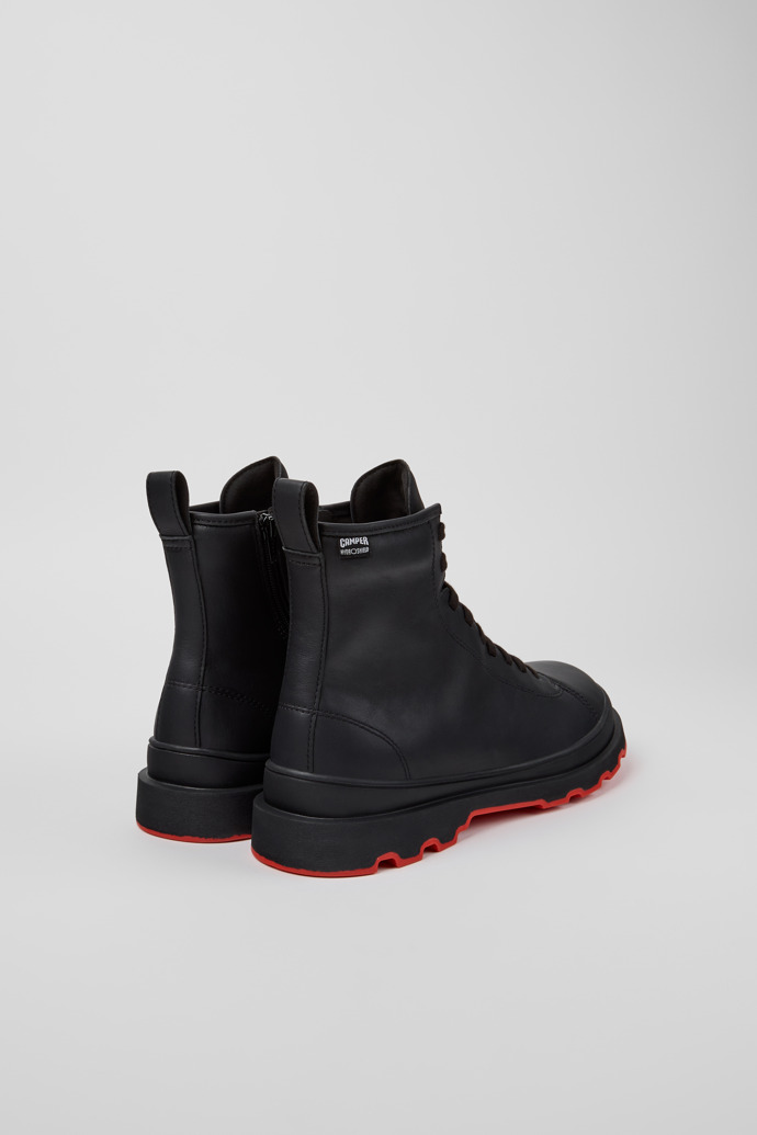 Back view of Brutus+ HYDROSHIELD Black Leather Mid Boots for Men.