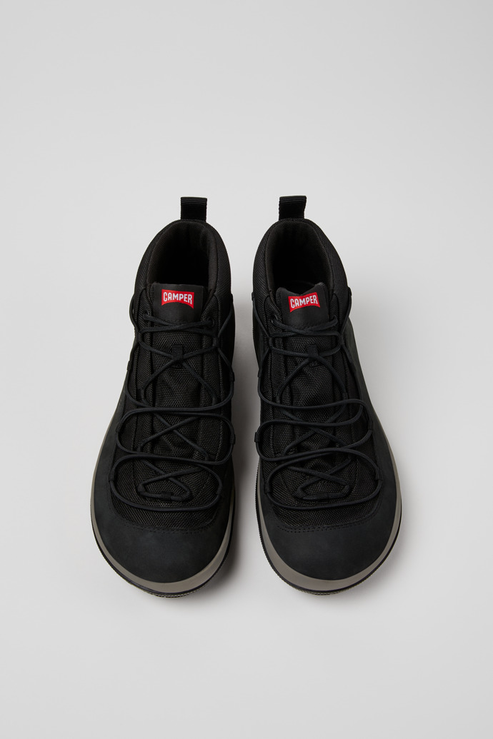 Overhead view of Peu Pista GM Black Textile and Nubuck Mid Boots for Men.