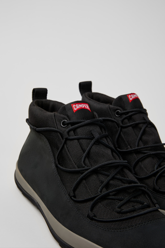 Close-up view of Peu Pista GM Black Textile and Nubuck Mid Boots for Men.