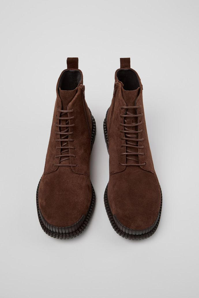 Overhead view of Pix Brown Suede Leather Ankle Boots for Men.