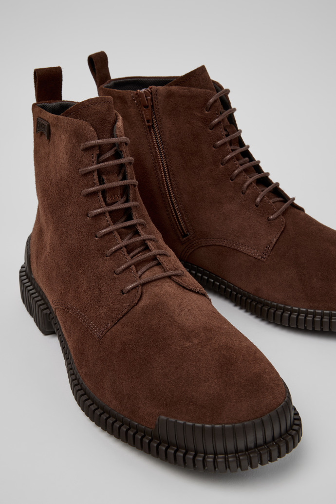 Close-up view of Pix Brown Suede Leather Ankle Boots for Men.