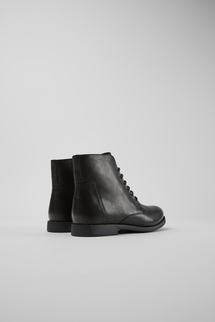 Back view of Bowie Black leather ankle boots for women