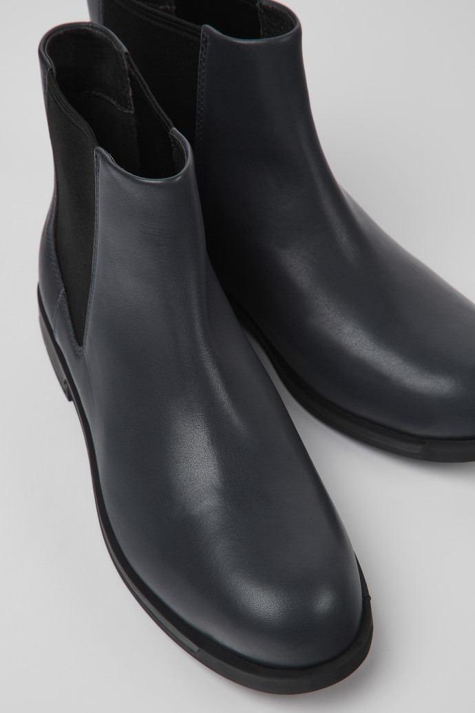 Close-up view of Bowie Gray leather ankle boots for women