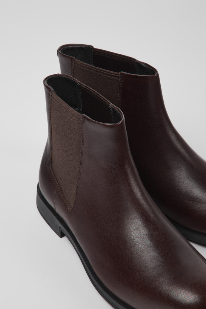 Close-up view of Bowie Brown leather ankle boots for women
