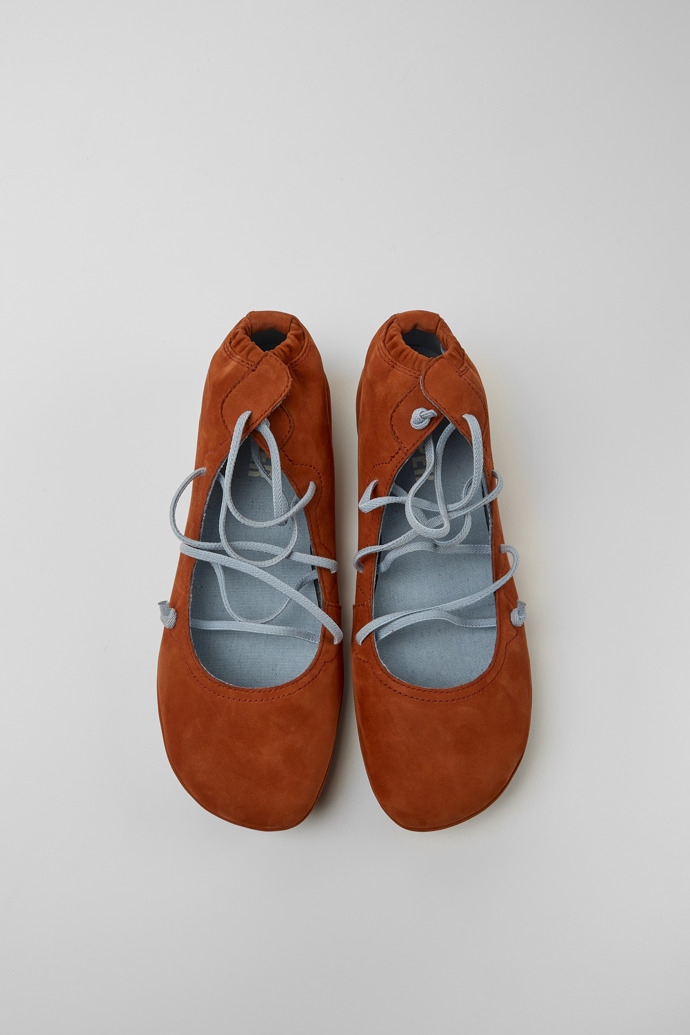 Overhead view of Right Red and blue nubuck shoes for women