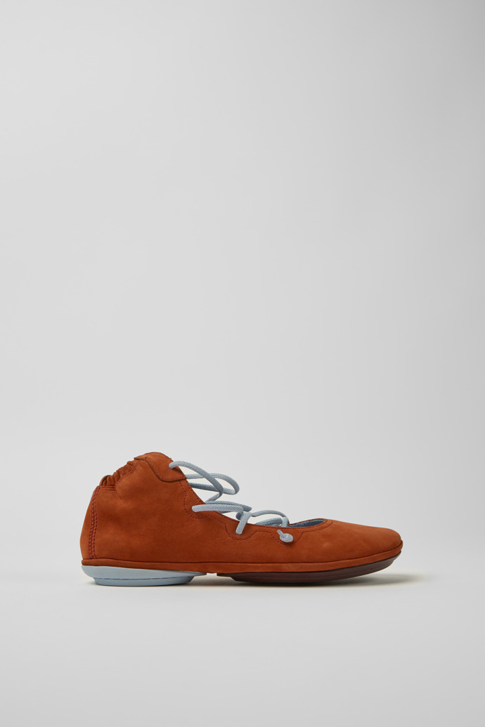 Side view of Right Red and blue nubuck shoes for women