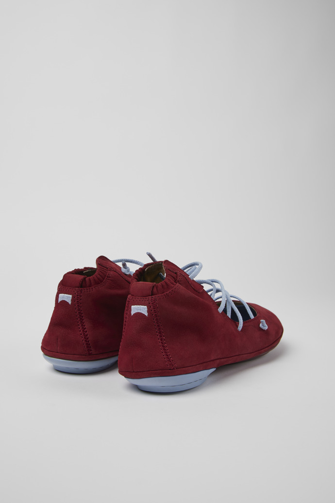 Back view of Right Burgundy and blue nubuck shoes for women