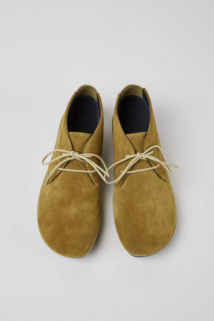 Overhead view of Right Beige leather and nubuck shoes