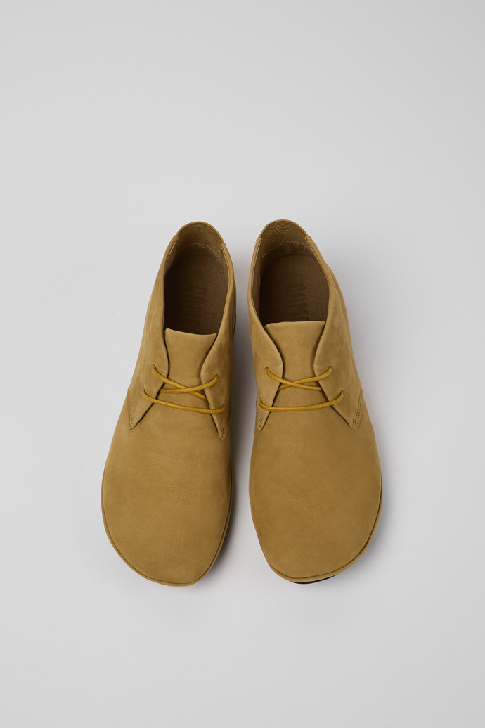 Overhead view of Right Brown nubuck desert boots for women