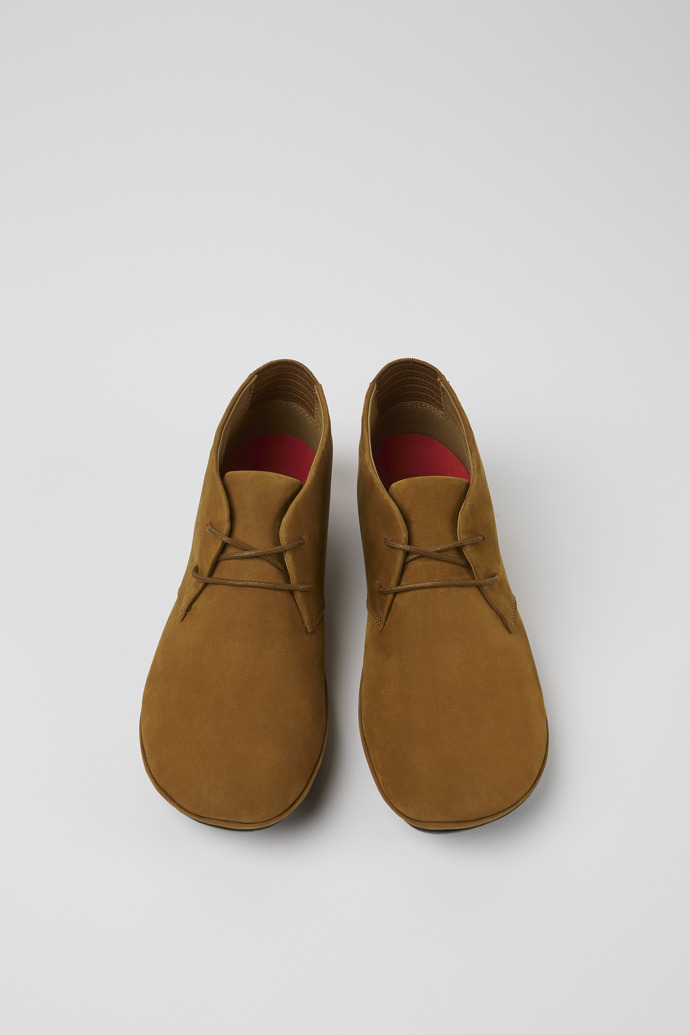 Overhead view of Right Brown nubuck shoes for women