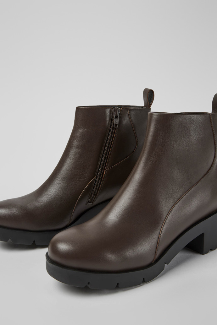 Close-up view of Wanda Dark brown zip ankle boot for women
