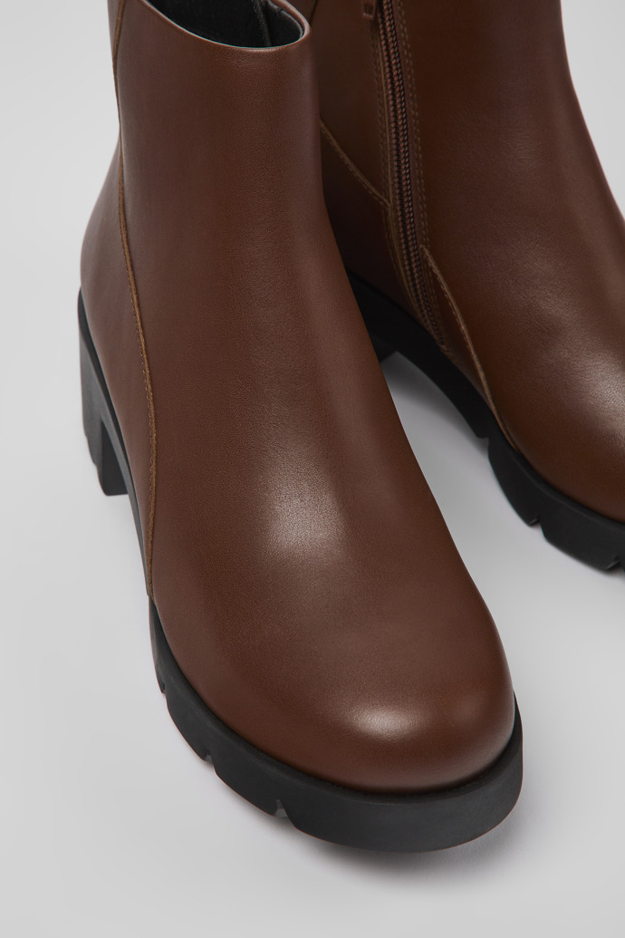 Close-up view of Wanda Brown zip ankle boot for women