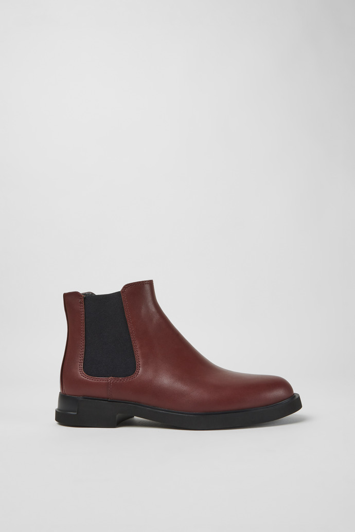 Side view of Iman Burgundy leather ankle boots