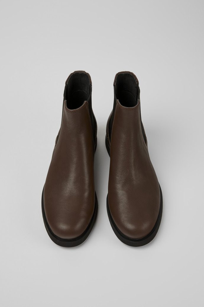 Overhead view of Iman Dark brown leather Chelsea boots for women