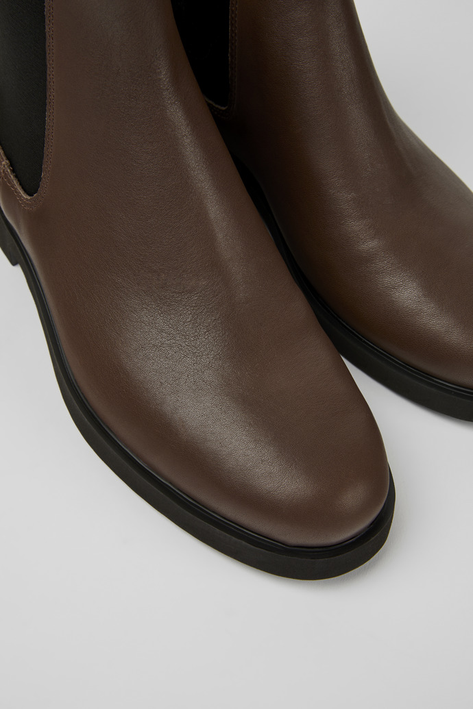 Close-up view of Iman Dark brown leather Chelsea boots for women