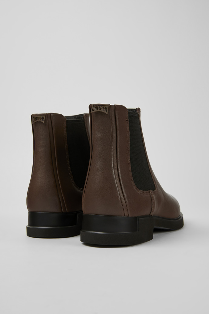 Back view of Iman Dark brown leather Chelsea boots for women
