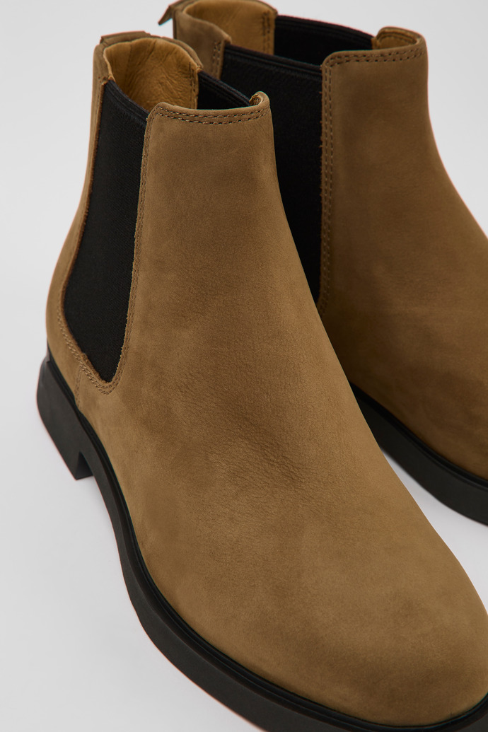 Close-up view of Iman Brown nubuck Chelsea boots for women