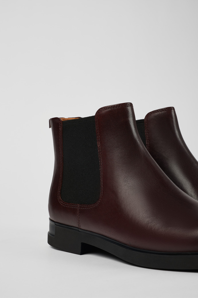 Close-up view of Iman Burgundy leather Chelsea boots for women
