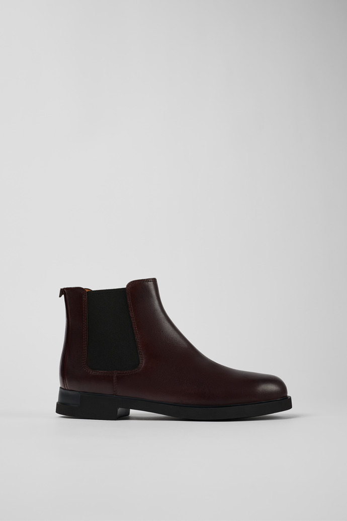 Image of Side view of Iman Burgundy leather Chelsea boots for women