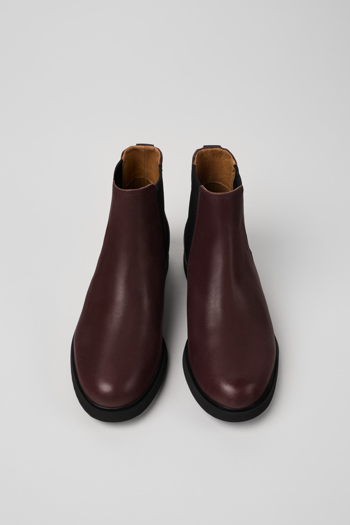 Overhead view of Iman Burgundy leather chelsea boots for women