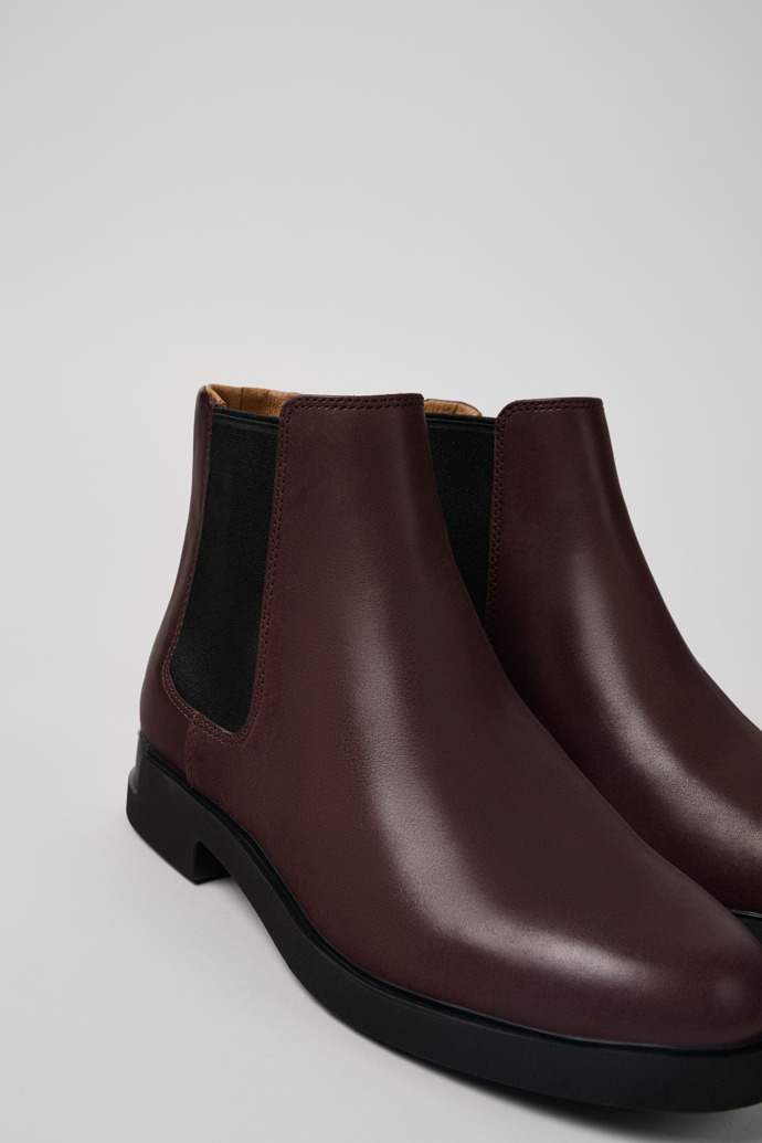 Close-up view of Iman Burgundy leather chelsea boots for women