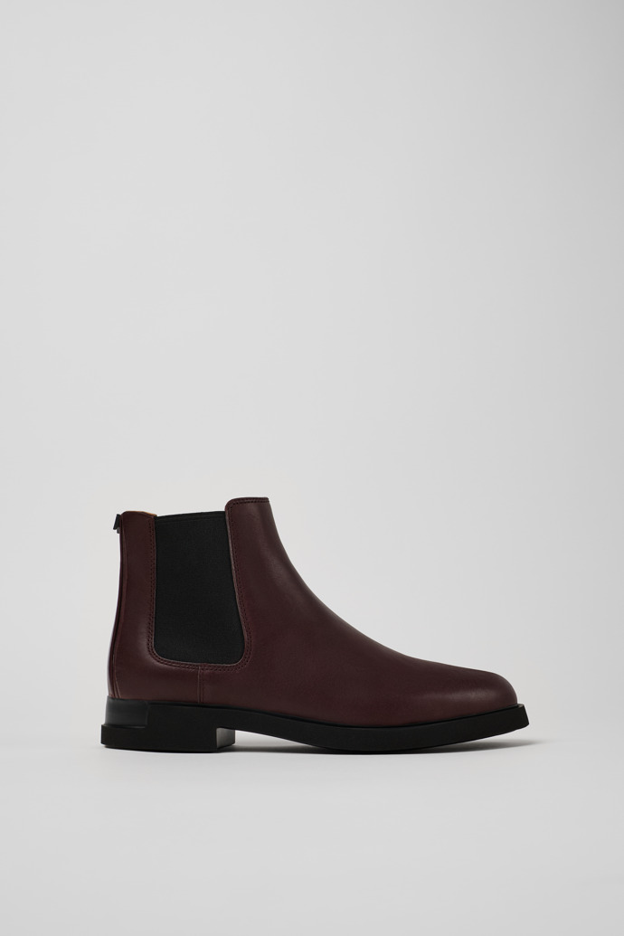 Side view of Iman Burgundy leather chelsea boots for women