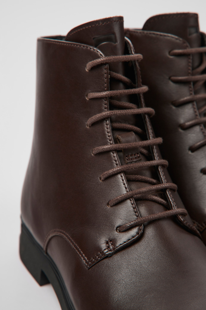 Close-up view of Iman Brown leather lace-up boots for women