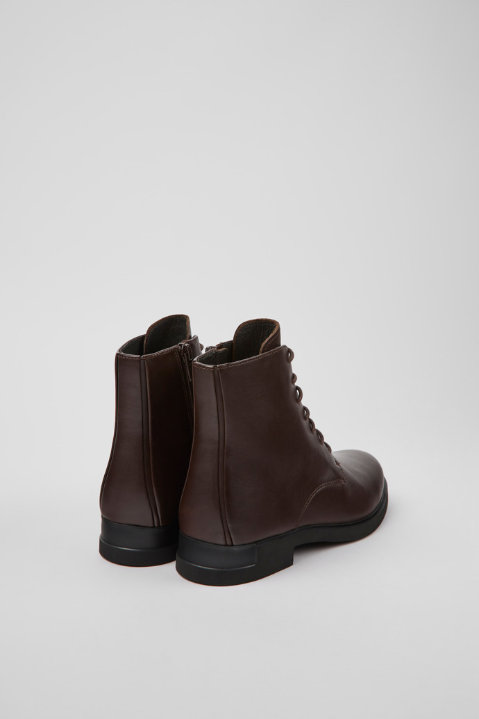 Back view of Iman Brown leather lace-up boots for women
