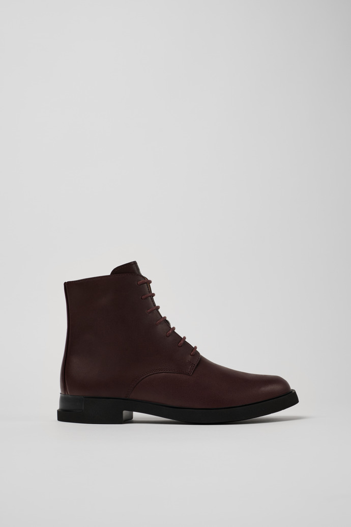 Side view of Iman Burgundy leather lace-up boots for women