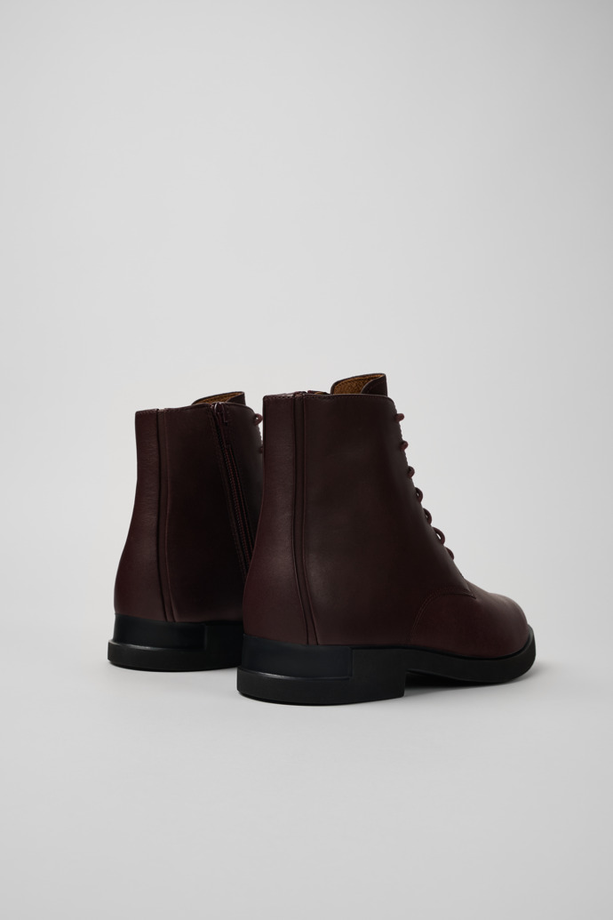 Back view of Iman Burgundy leather lace-up boots for women