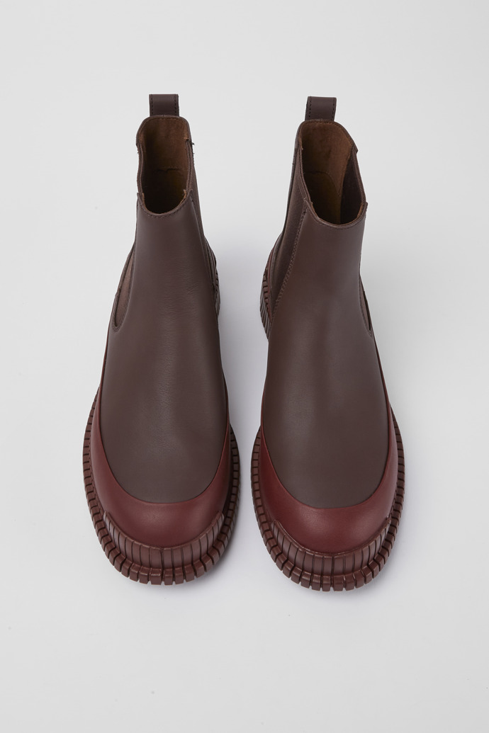 Overhead view of Pix Burgundy leather boots