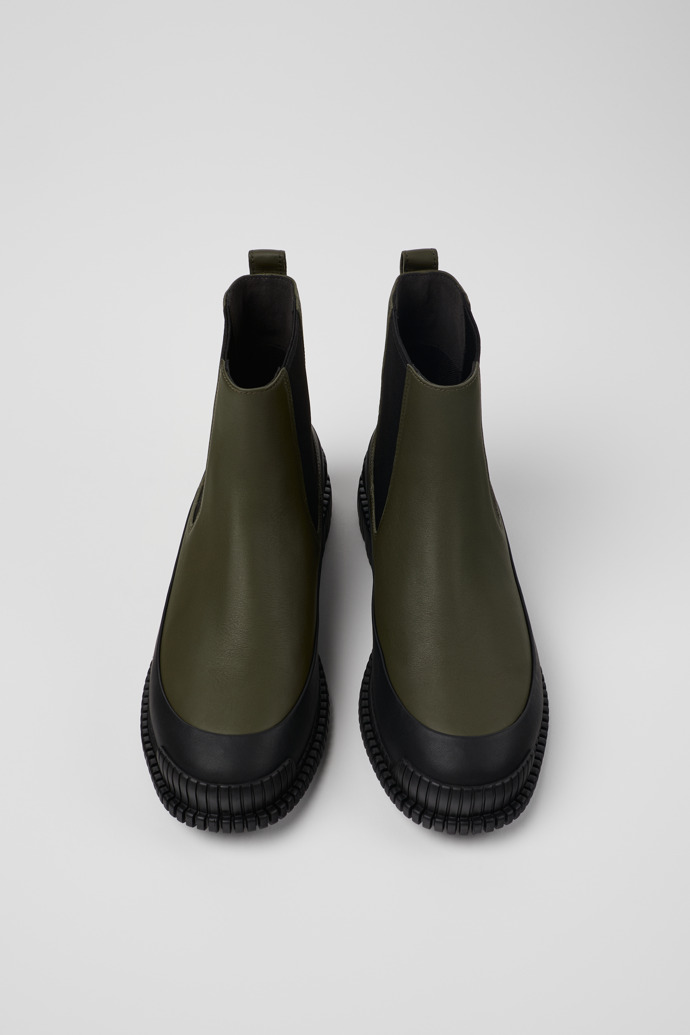 Overhead view of Pix Green and Black Leather Chelsea Boot for Women