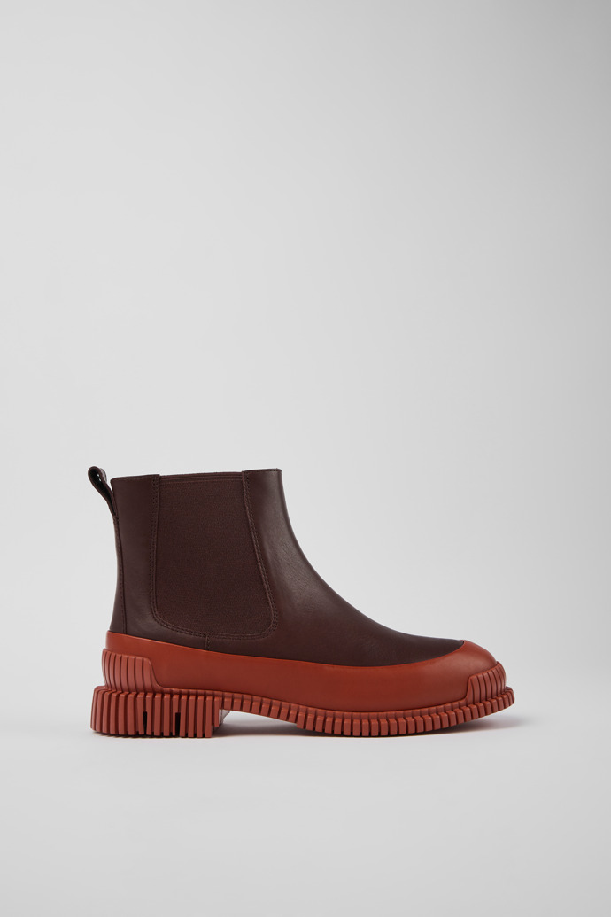 Side view of Pix Red and brown leather Chelsea boots for women