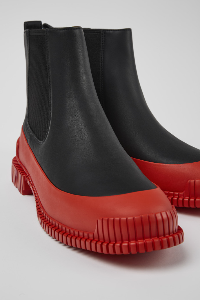 Close-up view of Pix Red and Black Leather Chelsea Boot for Women