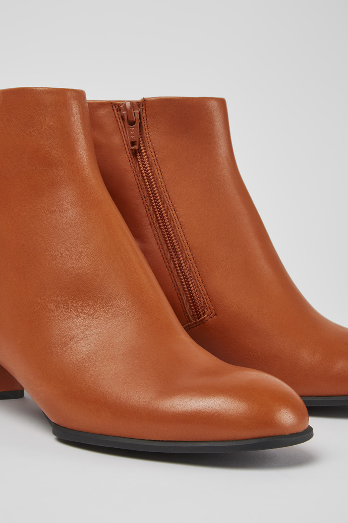 Close-up view of Katie Light brown leather ankle boots