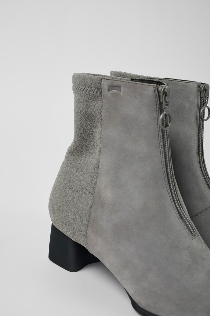 Close-up view of Katie Gray nubuck heeled boots