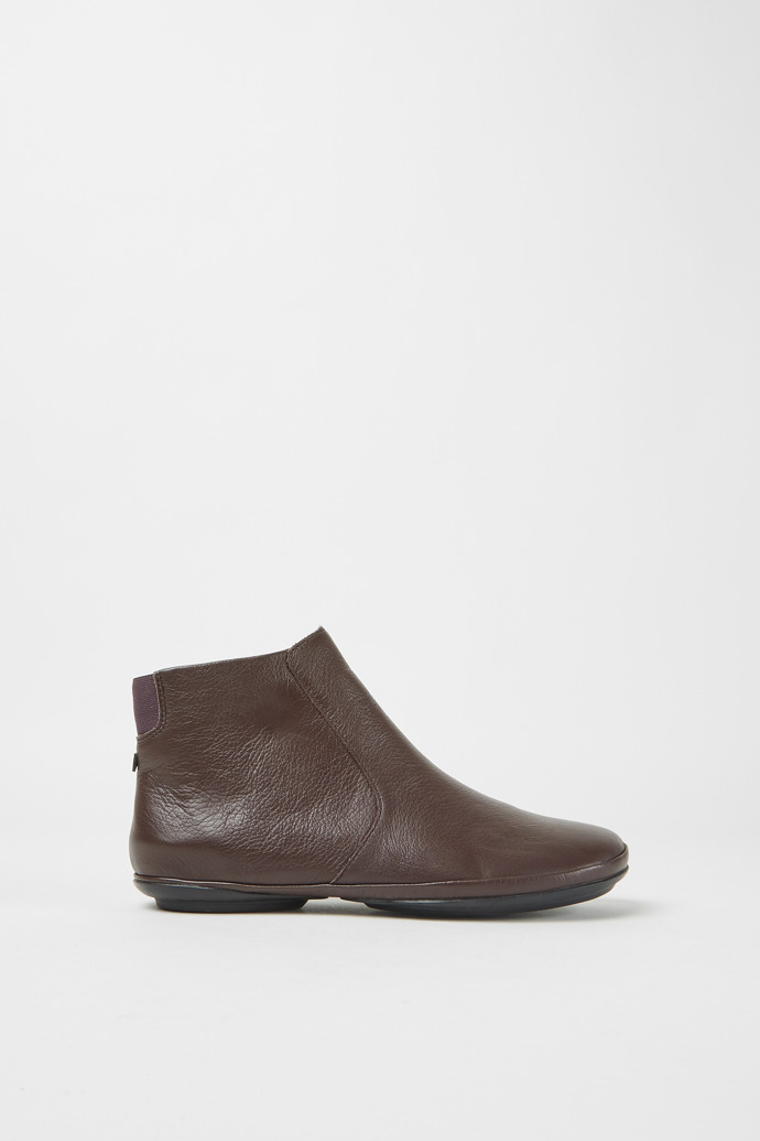 Side view of Right Dark brown leather ankle boots