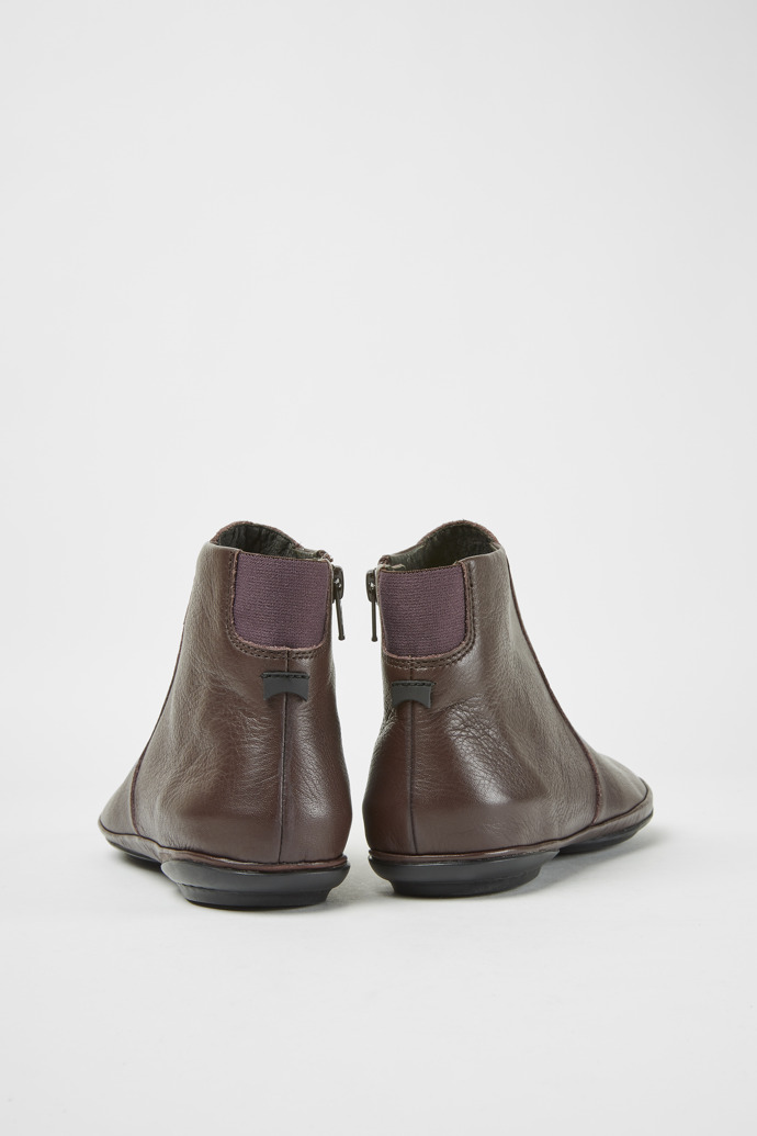 Back view of Right Dark brown leather ankle boots
