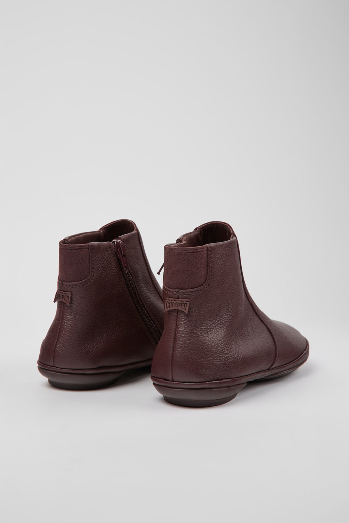 Back view of Right Burgundy leather ankle boots for women
